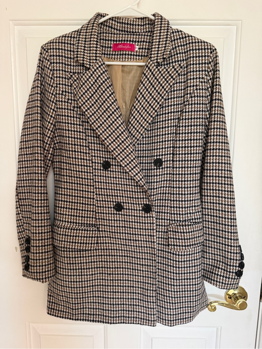 🩷 Double-Breasted Houndstooth Blazer in Beige and Black Size M🩷